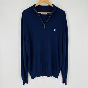 Vintage Scott & Charters Of Hawick Sweater 1/4 Zip 48 Large Cashmere Blend Blue